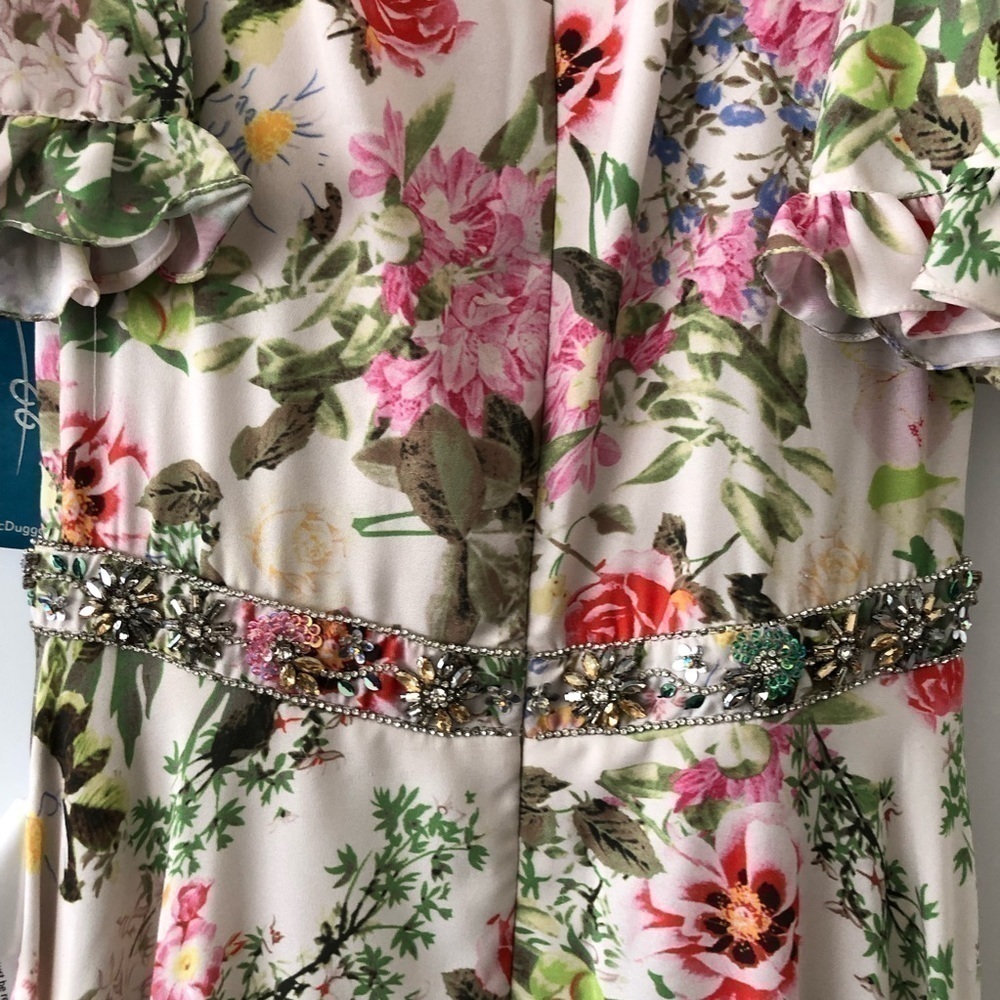 Mac Duggal Floral Print Faux Wrap Maxi Gown Dress 2 - Picture 12 of 14
